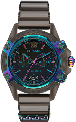 Buy Shop Versace Icon Active Chronograph Quartz Black Dial Black Steel Strap Watch For Men - VEZ701022 USA Online
