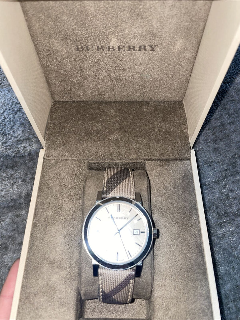Buy Shop Burberry The City Beige Dial Chequered Brown Leather Strap Watch for Women - BU9029 USA Online