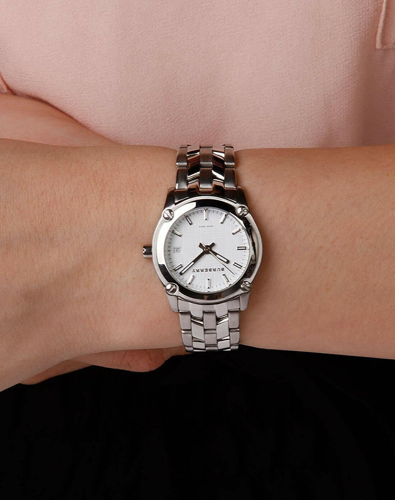 Buy Shop Burberry Heritage Check White Dial Silver Steel Strap Watch for Women - BU1853 USA Online