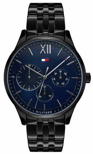 Buy Shop Tommy Hilfiger Damon Quartz Chronograph Blue Dial Black Steel Strap Watch for Men - 1791454 USA Online