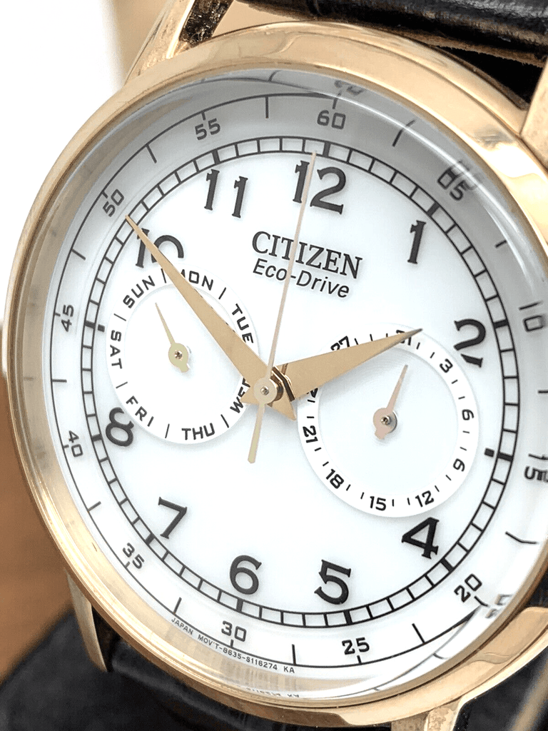 Buy Shop Citizen Watch Eco Drive Day & Date White Dial Black Leather Strap Watch For Men - AO9003-16A USA Online