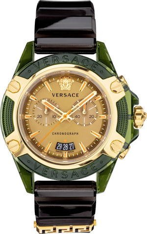 Buy Shop Versace Icon Active Chronograph Gold Dial Black Silicone Strap Watch For Men - VEZ700321 USA Online