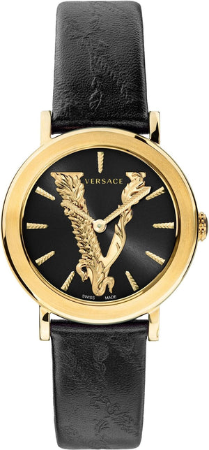 Buy Shop Versace Virtus Quartz Black Dial Black Leather Strap Watch for Women - VEHC00119 USA Online