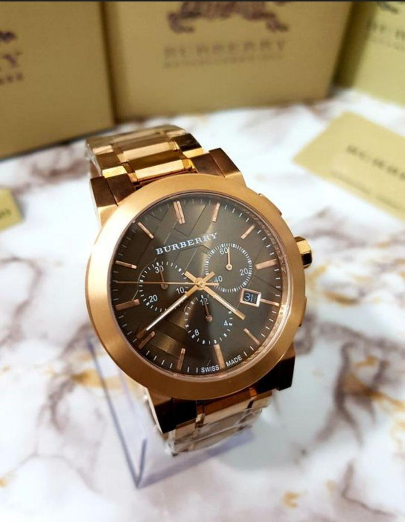 Buy Shop Burberry The City Grey Dial Rose Gold Steel Strap Watch for Men - BU9353 USA Online