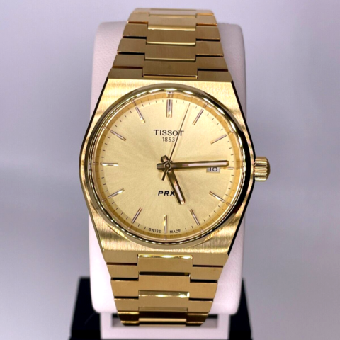 Buy Shop Tissot PRX Champagne Yellow Gold Dial Gold Steel Strap Watch for Men - T137.410.33.021.00 USA Online