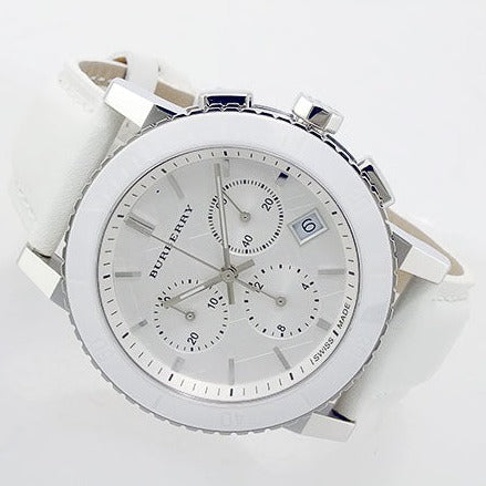 Buy Shop Burberry City Chronograph White Dial White Leather Strap Watch For Women - BU9701 USA Online