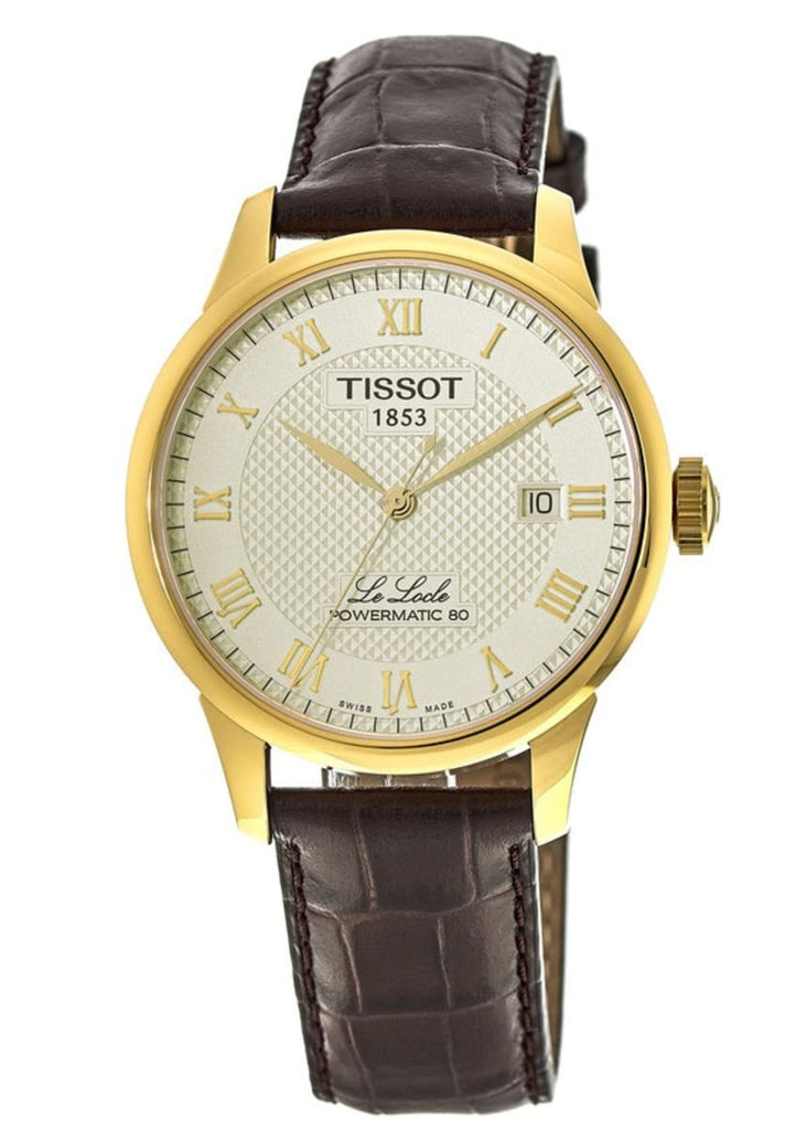 Buy Shop Tissot Le Locle Powermatic 80 Gold Dial Brown Leather Strap Watch For Men - T006.407.36.263.00 USA Online