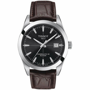 Buy Shop Tissot Gentleman Powermatic 80 Silicium Black Dial Brown Leather Strap Watch For Men - T127.407.16.051.01 USA Online