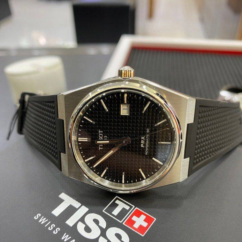 Tissot PRX Powermatic 80 Black Dial Black Rubber Strap Watch for Men - T137.407.17.051.00