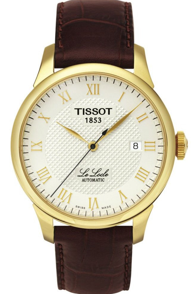 Buy Shop Tissot Le Locle Automatic Gold Dial Brown Leather Strap Watch For Men - T41.5.413.73 USA Online