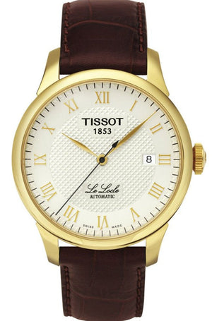Buy Shop Tissot Le Locle Automatic Gold Dial Brown Leather Strap Watch For Men - T41.5.413.73 USA Online