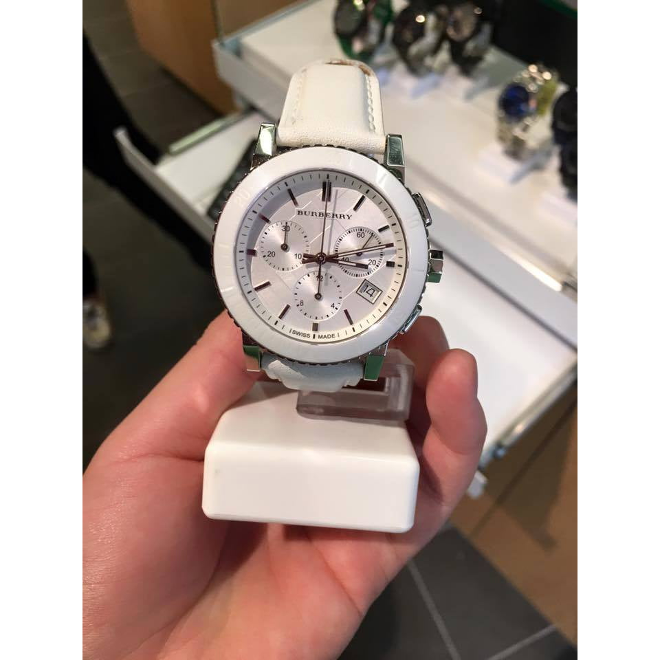 Buy Shop Burberry City Chronograph White Dial White Leather Strap Watch For Women - BU9701 USA Online