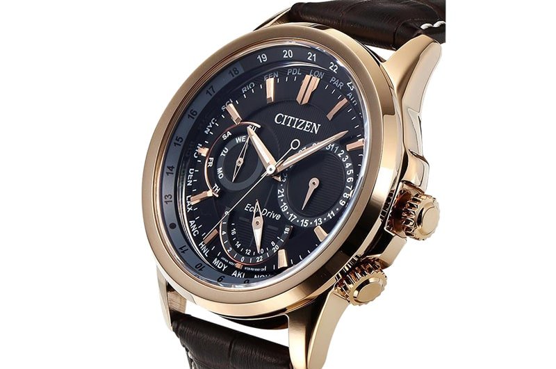 Buy Shop Citizen Eco Drive Calendrier Black Dial Brown Leather StrapWatch For Men - BU2023-12E USA Online