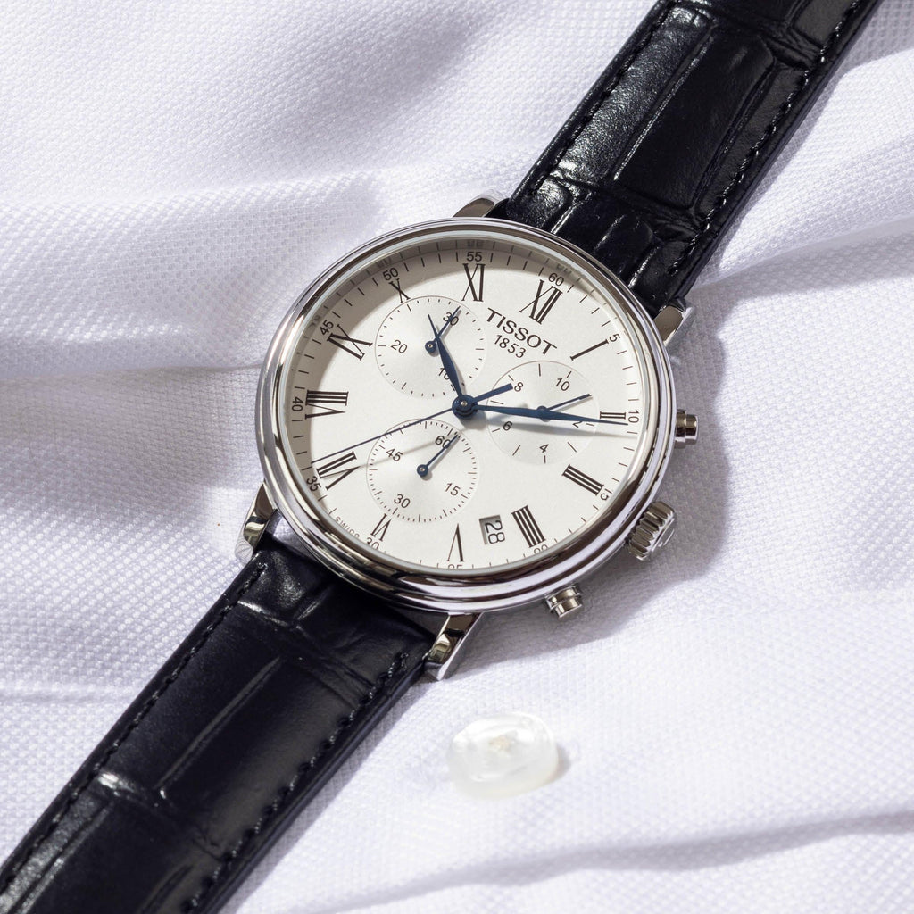 Buy Shop Tissot Carson Premium Chronograph Silver Dial Black Leather Strap Watch For Men - T122.417.16.033.00 USA Online