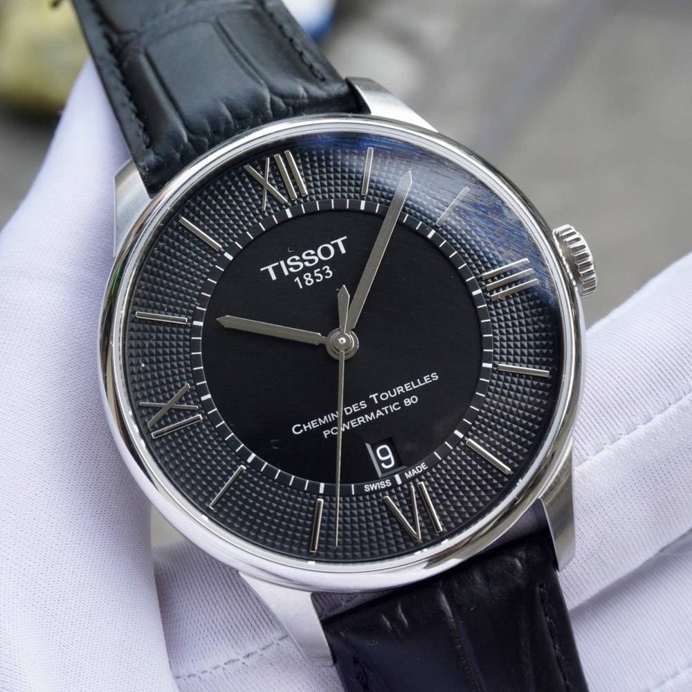 Buy Shop Tissot Chemin Des Tourelles Powermatic 80 Black Dial Black Leather Strap Watch For Men - T099.407.16.058.00 USA Online