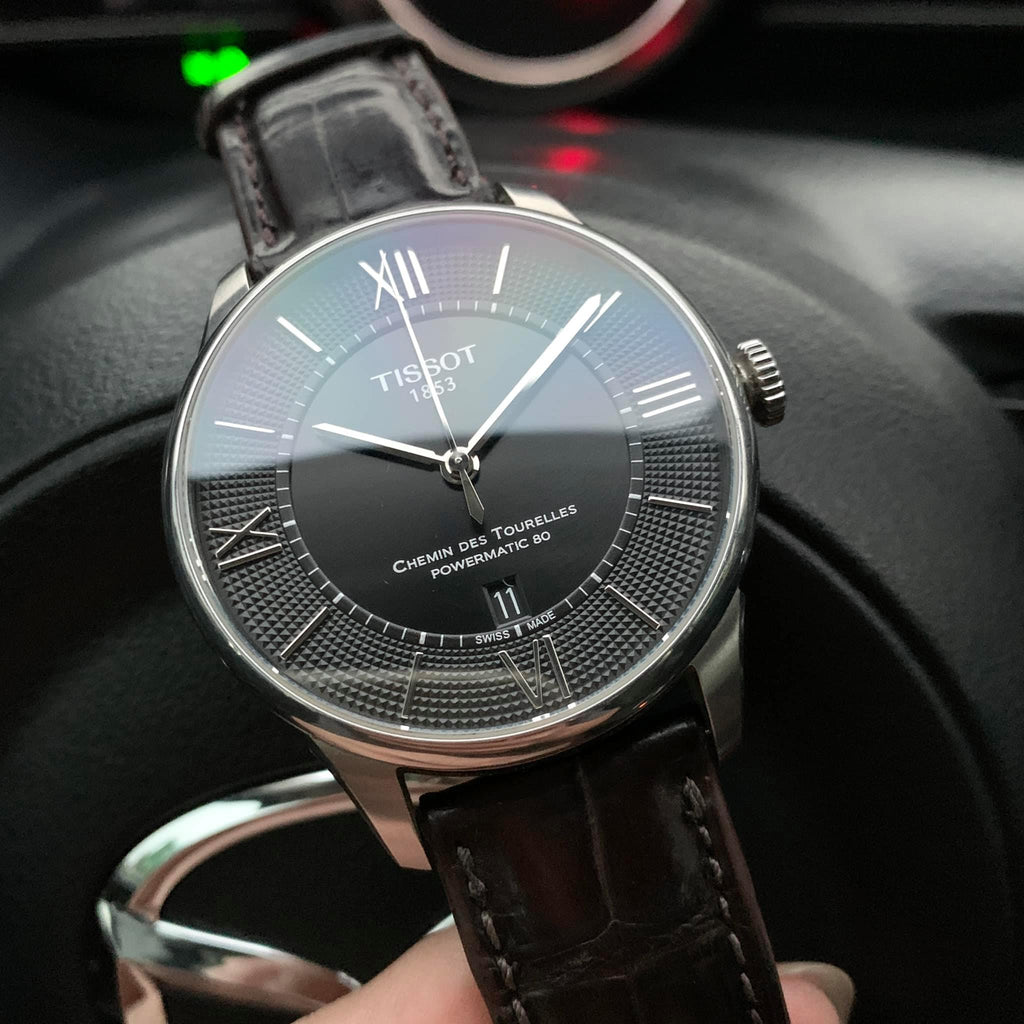 Buy Shop Tissot Chemin Des Tourelles Powermatic 80 Black Dial Black Leather Strap Watch For Men - T099.407.16.058.00 USA Online