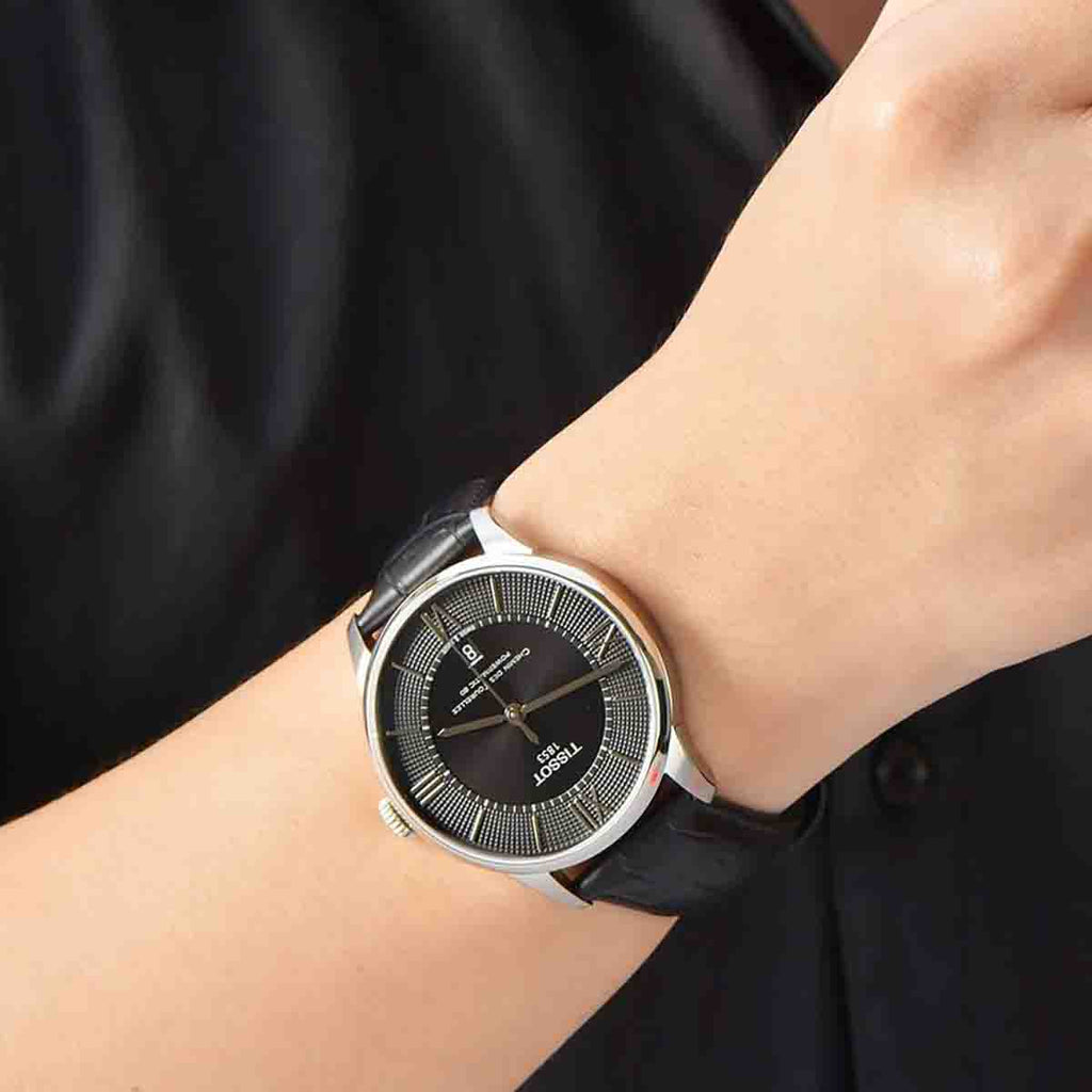 Buy Shop Tissot Chemin Des Tourelles Powermatic 80 Black Dial Black Leather Strap Watch For Men - T099.407.16.058.00 USA Online