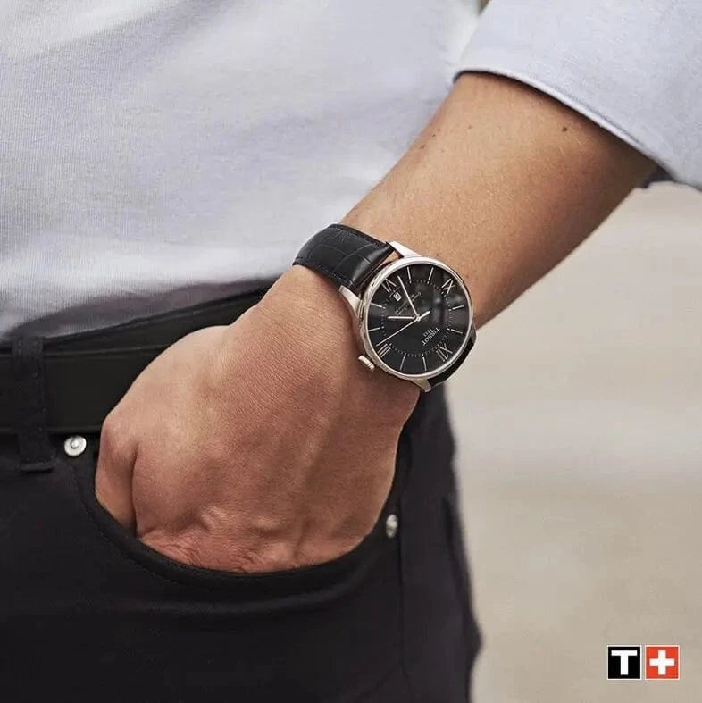 Buy Shop Tissot Chemin Des Tourelles Powermatic 80 Black Dial Black Leather Strap Watch For Men - T099.407.16.058.00 USA Online