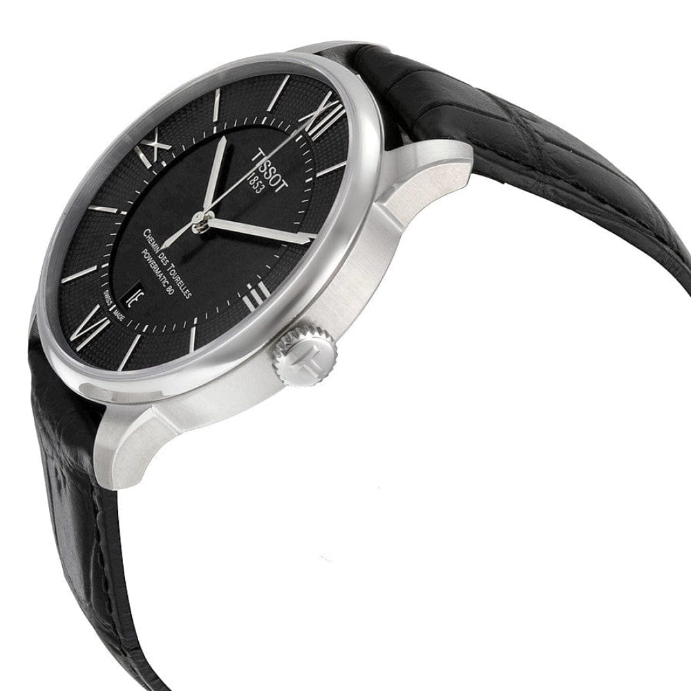 Buy Shop Tissot Chemin Des Tourelles Powermatic 80 Black Dial Black Leather Strap Watch For Men - T099.407.16.058.00 USA Online