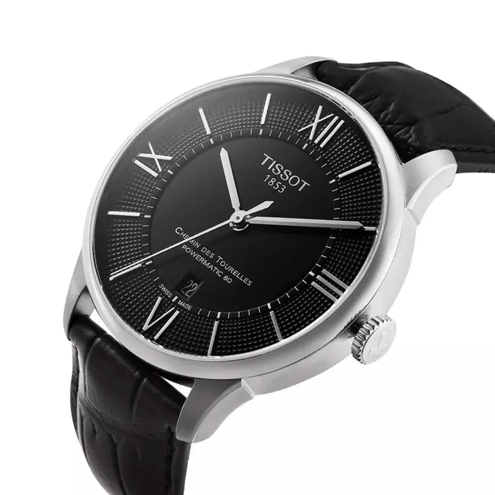 Buy Shop Tissot Chemin Des Tourelles Powermatic 80 Black Dial Black Leather Strap Watch For Men - T099.407.16.058.00 USA Online