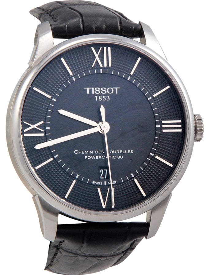 Buy Shop Tissot Chemin Des Tourelles Powermatic 80 Black Dial Black Leather Strap Watch For Men - T099.407.16.058.00 USA Online