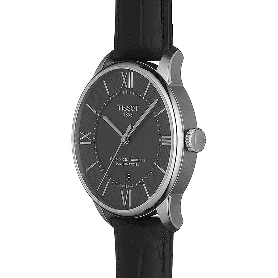 Buy Shop Tissot Chemin Des Tourelles Powermatic 80 Black Dial Black Leather Strap Watch For Men - T099.407.16.058.00 USA Online