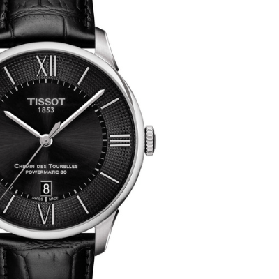 Buy Shop Tissot Chemin Des Tourelles Powermatic 80 Black Dial Black Leather Strap Watch For Men - T099.407.16.058.00 USA Online