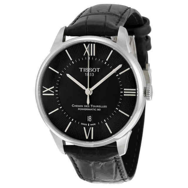 Buy Shop Tissot Chemin Des Tourelles Powermatic 80 Black Dial Black Leather Strap Watch For Men - T099.407.16.058.00 USA Online