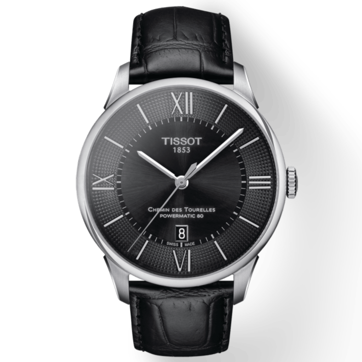 Buy Shop Tissot Chemin Des Tourelles Powermatic 80 Black Dial Black Leather Strap Watch For Men - T099.407.16.058.00 USA Online