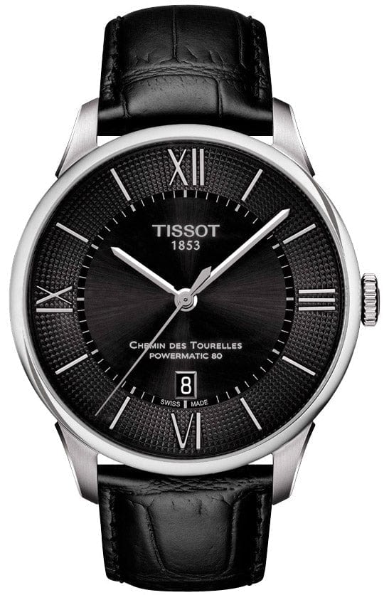 Buy Shop Tissot Chemin Des Tourelles Powermatic 80 Black Dial Black Leather Strap Watch For Men - T099.407.16.058.00 USA Online