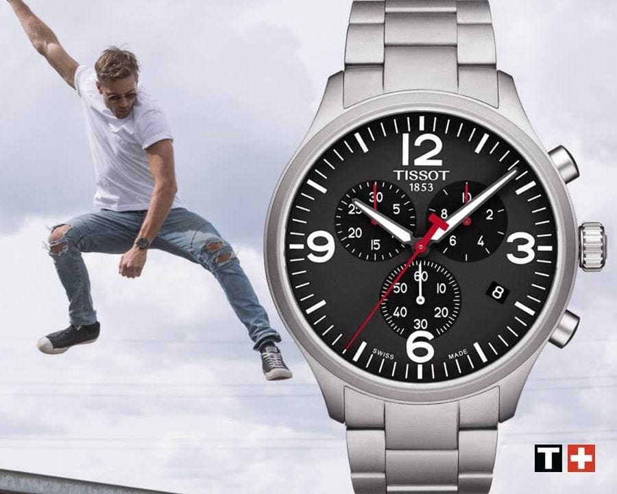 Buy Shop Tissot Chrono XL Black Dial Silver Steel Strap Watch For Men - T116.617.11.057.00 USA Online