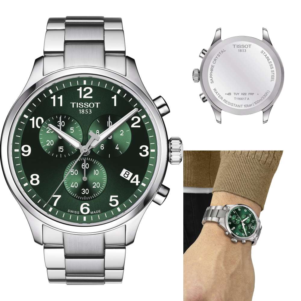 Buy Shop Tissot Chrono XL Classic Green Dial Silver Steel Strap Watch for Men - T116.617.11.092.00 USA Online