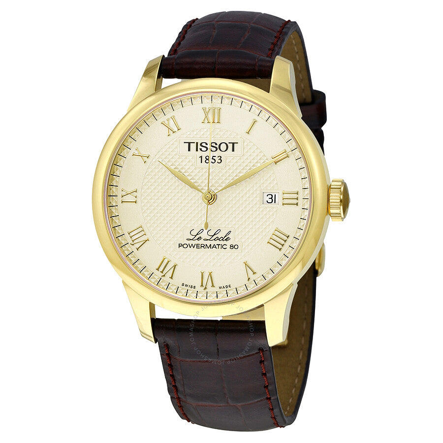 Buy Shop Tissot Le Locle Powermatic 80 Gold Dial Brown Leather Strap Watch For Men - T006.407.36.263.00 USA Online