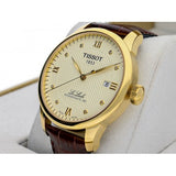 Buy Shop Tissot Le Locle Automatic Gold Dial Brown Leather Strap Watch For Men - T41.5.413.73 USA Online