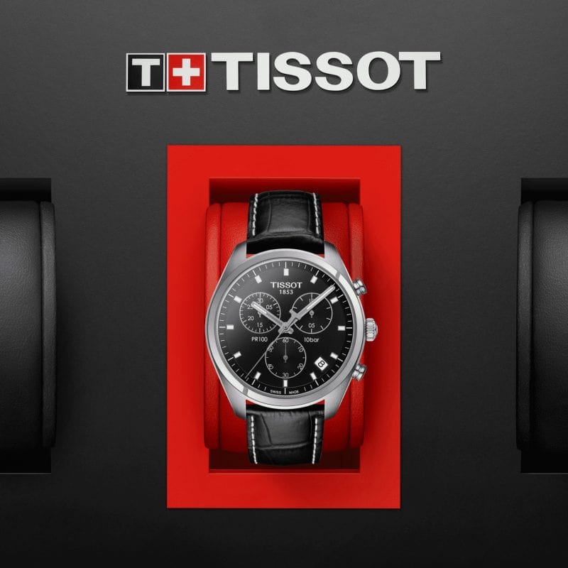 Buy Shop Tissot PR 100 Chronograph Black Dial Black Leather Strap Watch For Men - T101.417.16.051.00 USA Online