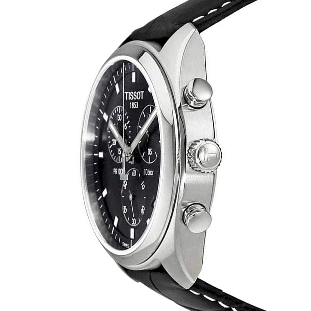 Buy Shop Tissot PR 100 Chronograph Black Dial Black Leather Strap Watch For Men - T101.417.16.051.00 USA Online