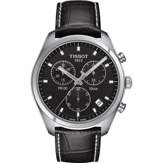 Buy Shop Tissot PR 100 Chronograph Black Dial Black Leather Strap Watch For Men - T101.417.16.051.00 USA Online
