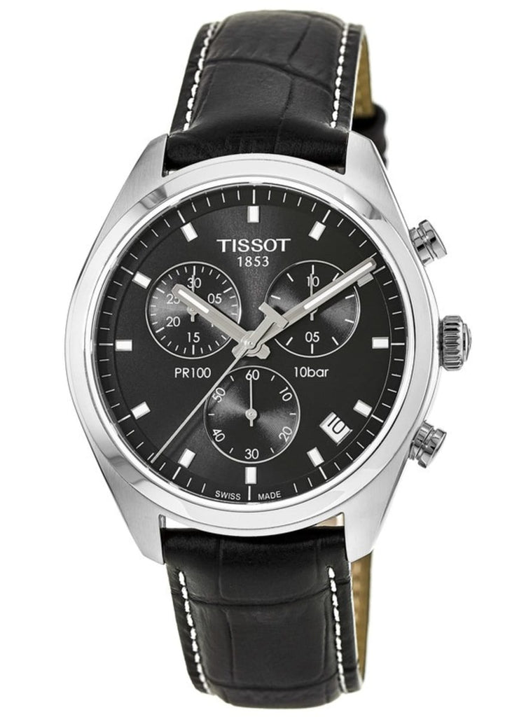 Buy Shop Tissot PR 100 Chronograph Black Dial Black Leather Strap Watch For Men - T101.417.16.051.00 USA Online