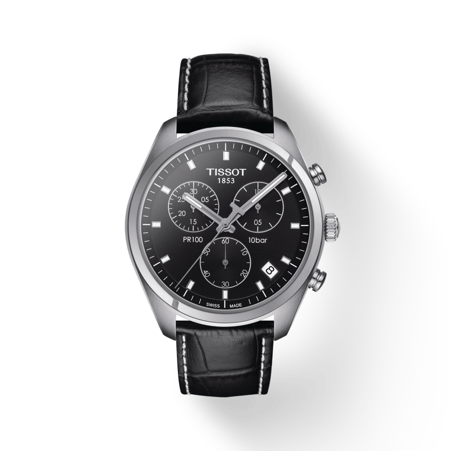 Buy Shop Tissot PR 100 Chronograph Black Dial Black Leather Strap Watch For Men - T101.417.16.051.00 USA Online