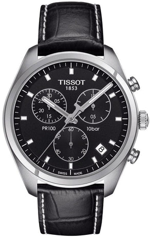 Buy Shop Tissot PR 100 Chronograph Black Dial Black Leather Strap Watch For Men - T101.417.16.051.00 USA Online