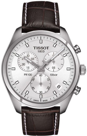 Buy Shop Tissot PR 100 Chronograph Silver Dial Brown Leather Strap Watch for Men - T101.417.16.031.00 USA Online