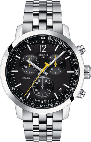 Buy Shop Tissot PRC 200 Chronograph Black Dial Silver Steel Strap Watch For Men - T114.417.11.057.00 USA Online