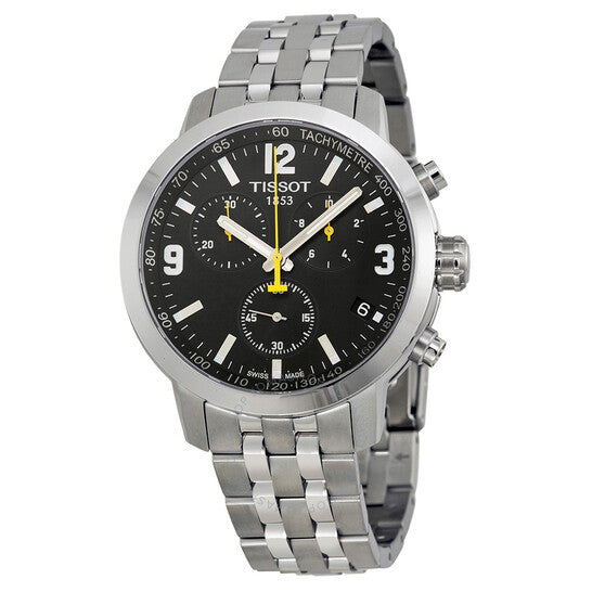 Buy Shop Tissot PRC 200 Chronograph Black Dial Silver Steel Strap Watch For Men - T055.417.11.057.00 USA Online