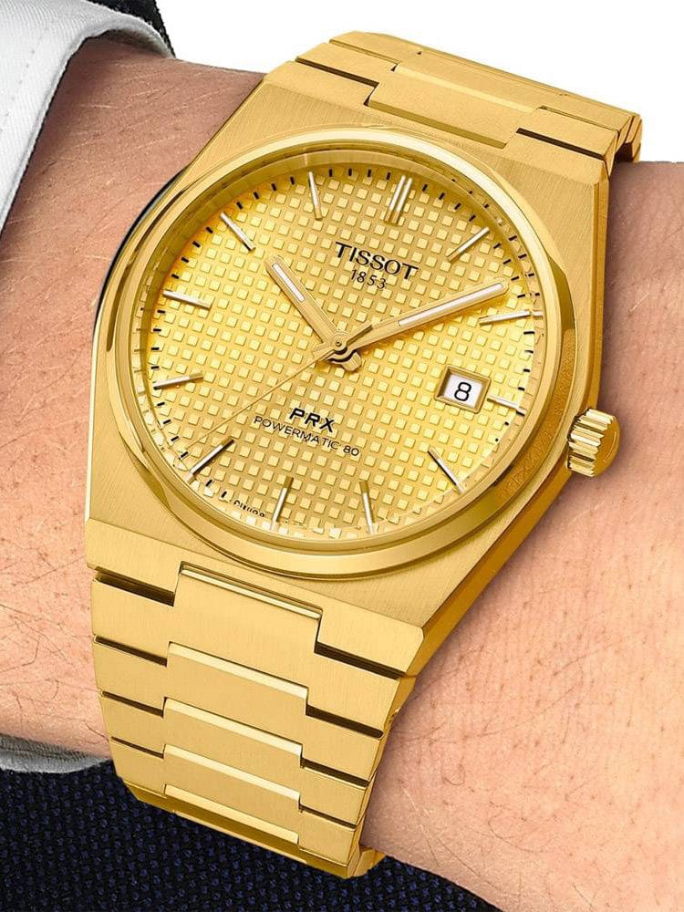 Buy Shop Tissot PRX Powermatic 80 Gold Dial Gold Steel Strap Watch for Men - T137.407.33.021.00 USA Online