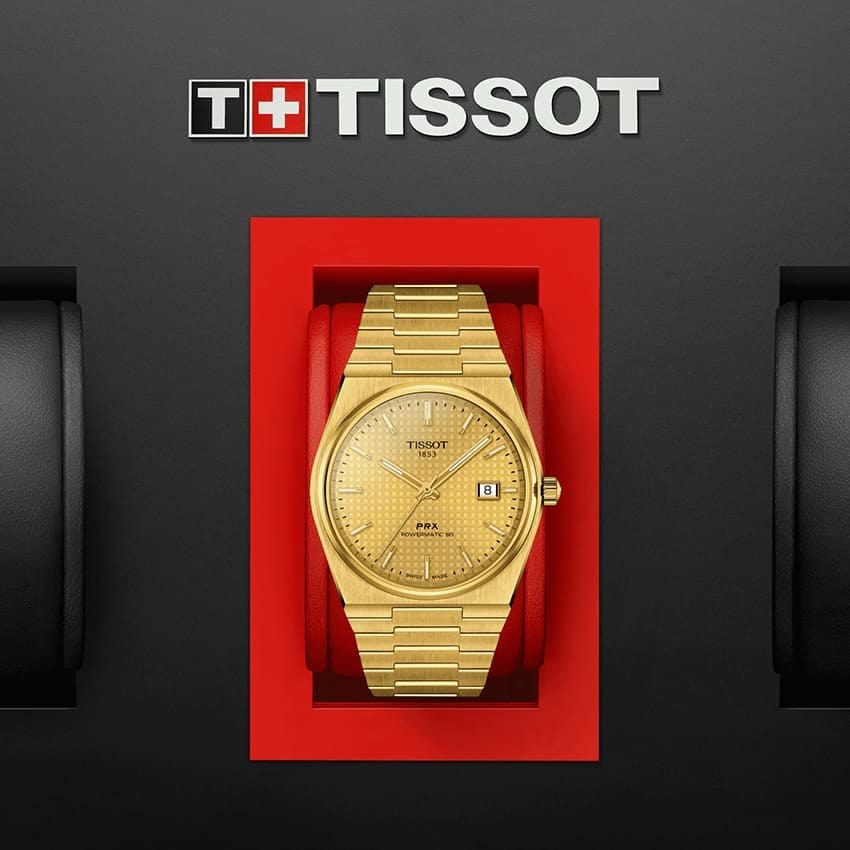 Buy Shop Tissot PRX Powermatic 80 Gold Dial Gold Steel Strap Watch for Men - T137.407.33.021.00 USA Online