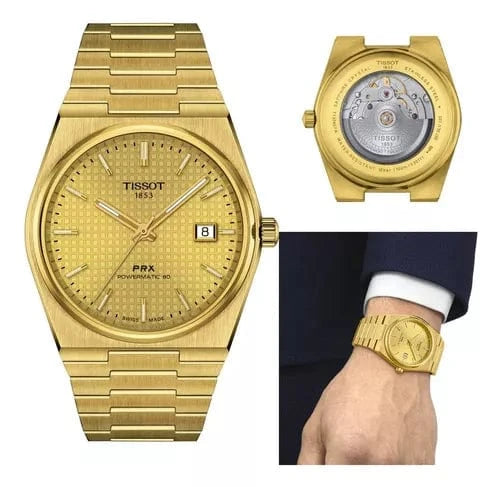Buy Shop Tissot PRX Powermatic 80 Gold Dial Gold Steel Strap Watch for Men - T137.407.33.021.00 USA Online
