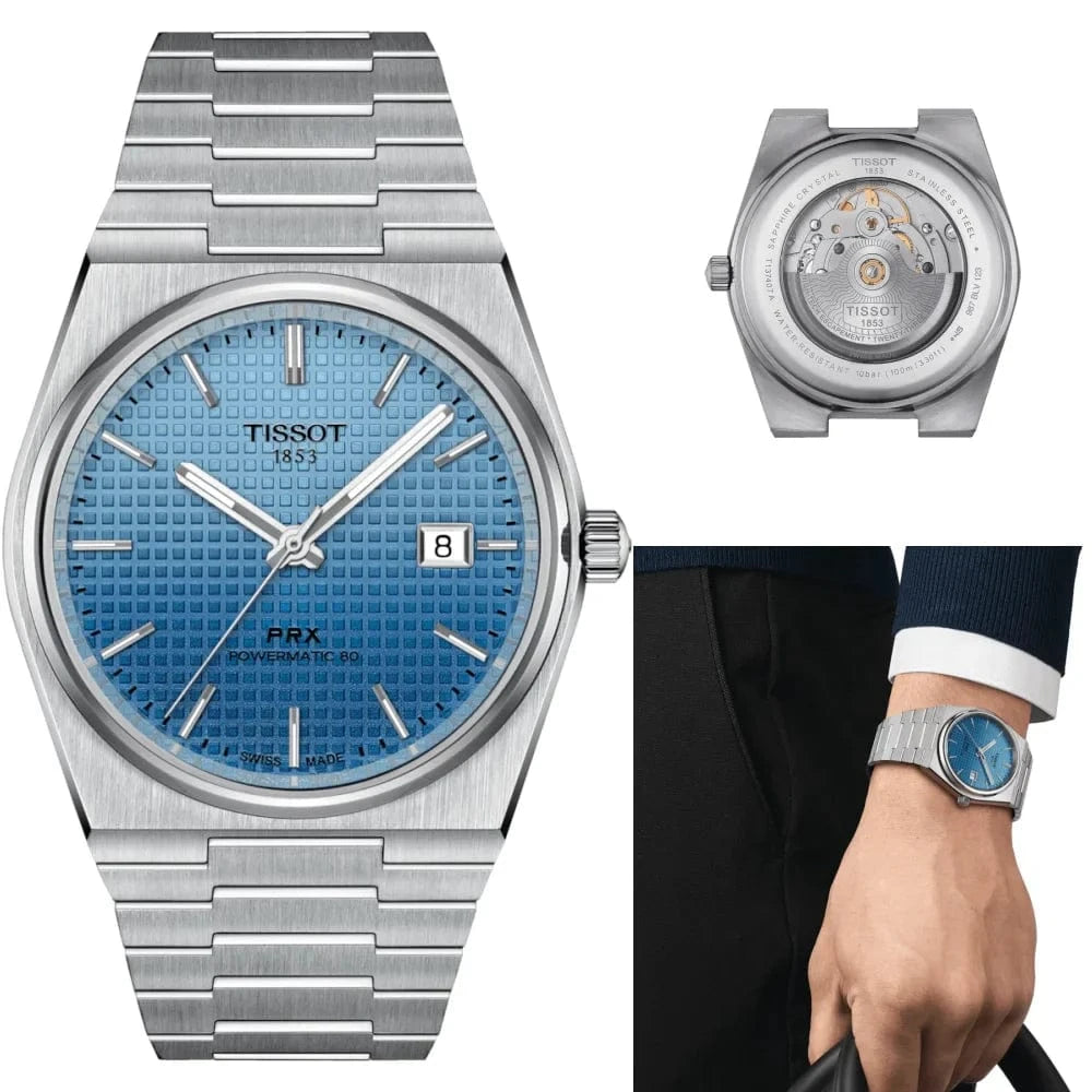 Buy Shop Tissot PRX Powermatic 80 Gradient Blue Dial Silver Steel Strap Watch for Men - T137.407.11.351.01 USA Online