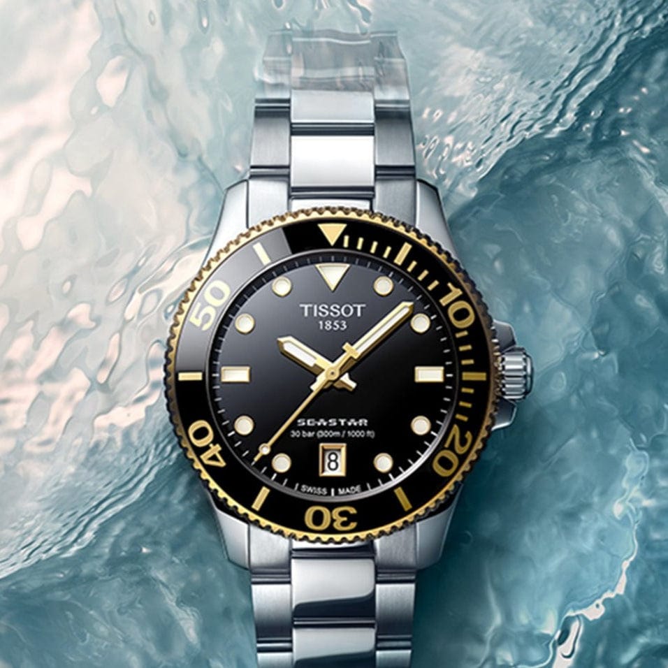 Buy Shop Tissot Seastar 1000 Black Dial Silver Steel Strap Watch For Men - T120.210.21.051.00 USA Online