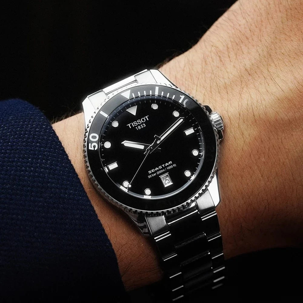 Buy Shop Tissot Seastar 1000 Black Dial Silver Steel Strap Watch For Men - T120.410.11.051.00 USA Online