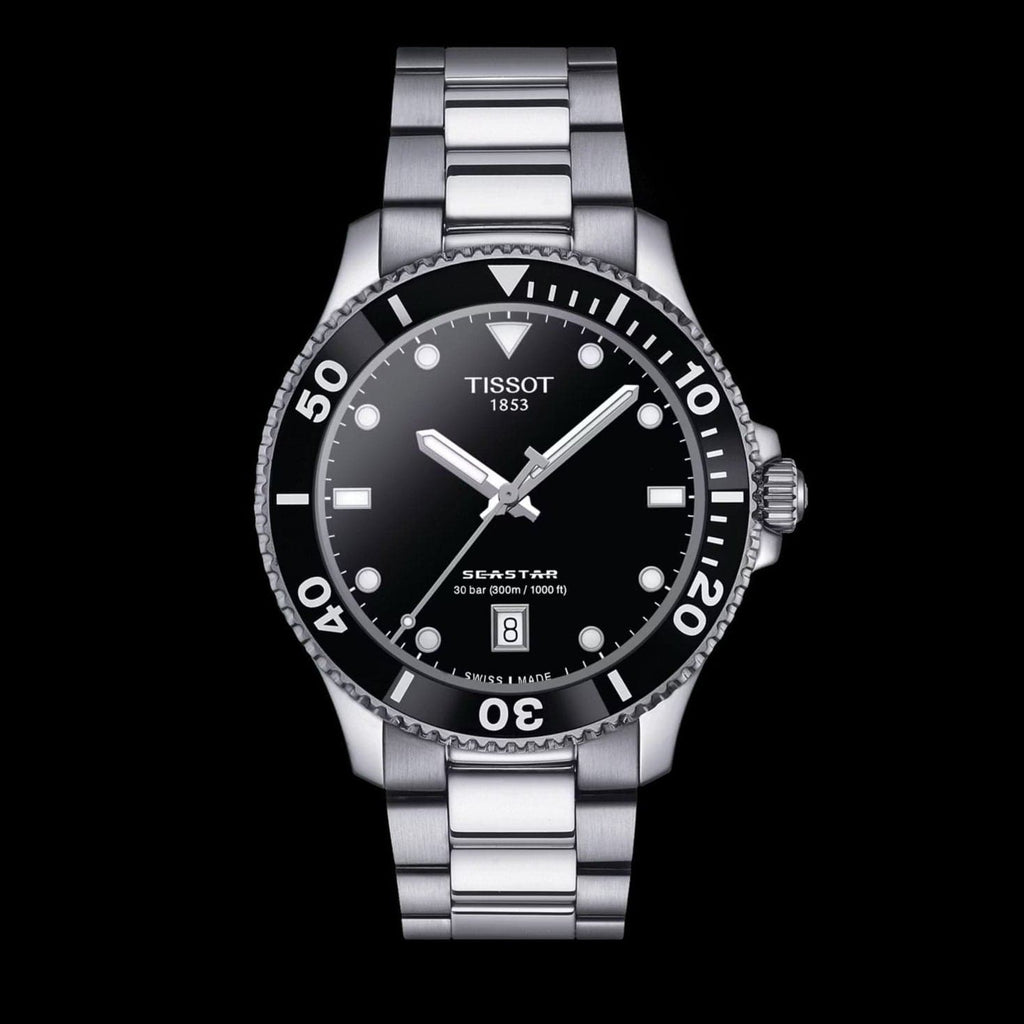 Buy Shop Tissot Seastar 1000 Black Dial Silver Steel Strap Watch For Men - T120.410.11.051.00 USA Online